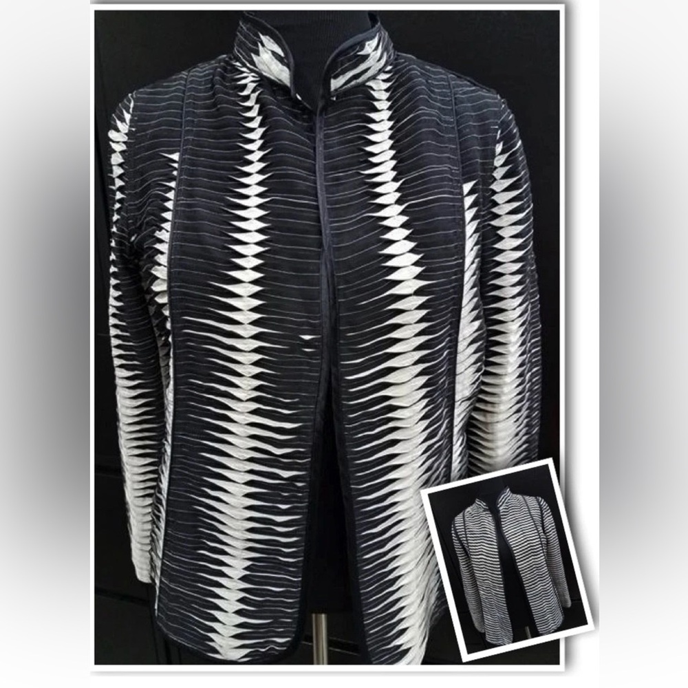 Chico's Striped Black and White Reversible Lightweight Jacket